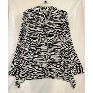 Jones New York Sport Woman 1x Zebra Stripe Button Up Top Roll Tab Career Office